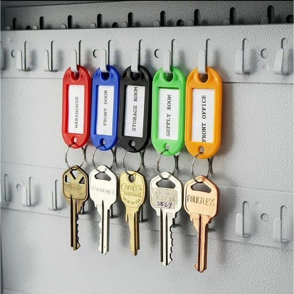 20-100 Plastic Key Tags Metal Ring Luggage Card Name Label Keychain Split Rings
